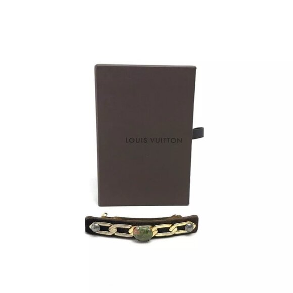 LOUIS VUITTON Pre-shoes Valletta Hair Accessories Brown/Green Velor/Metal - Picture 1 of 12